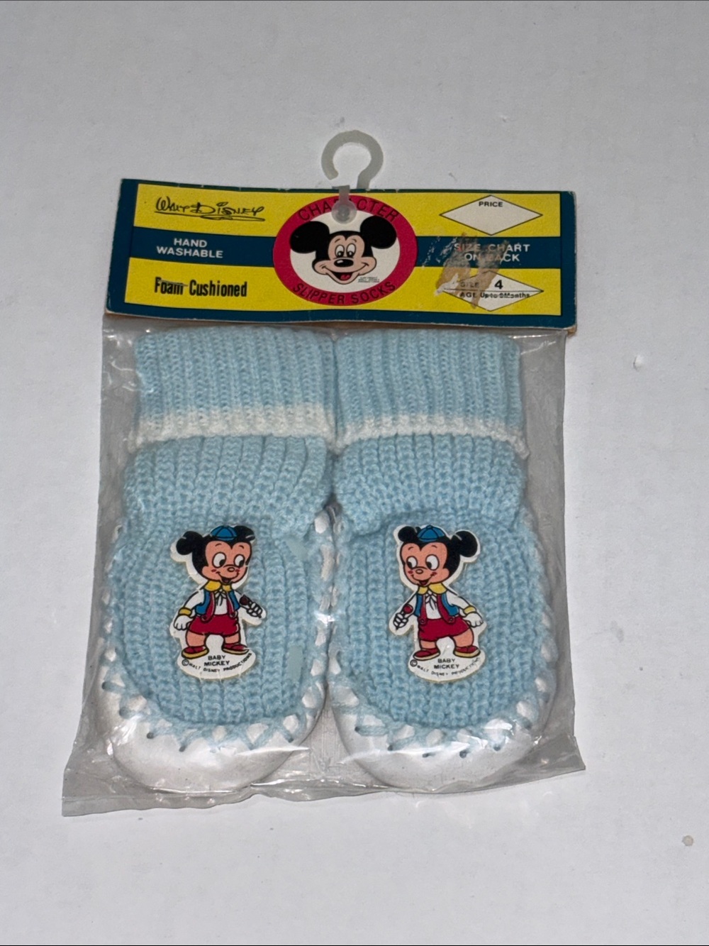 Vintage Disney Size 4 Blue & White Mickey Knit Foam Cushioned Slipper Socks